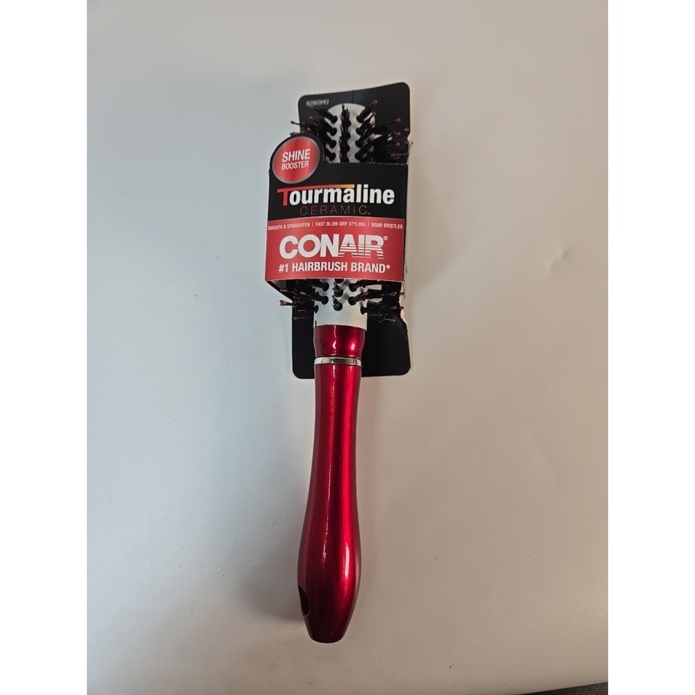 Conair Tourmaline Ceramic Boar Hair Bristles Round ~ Red ~ New